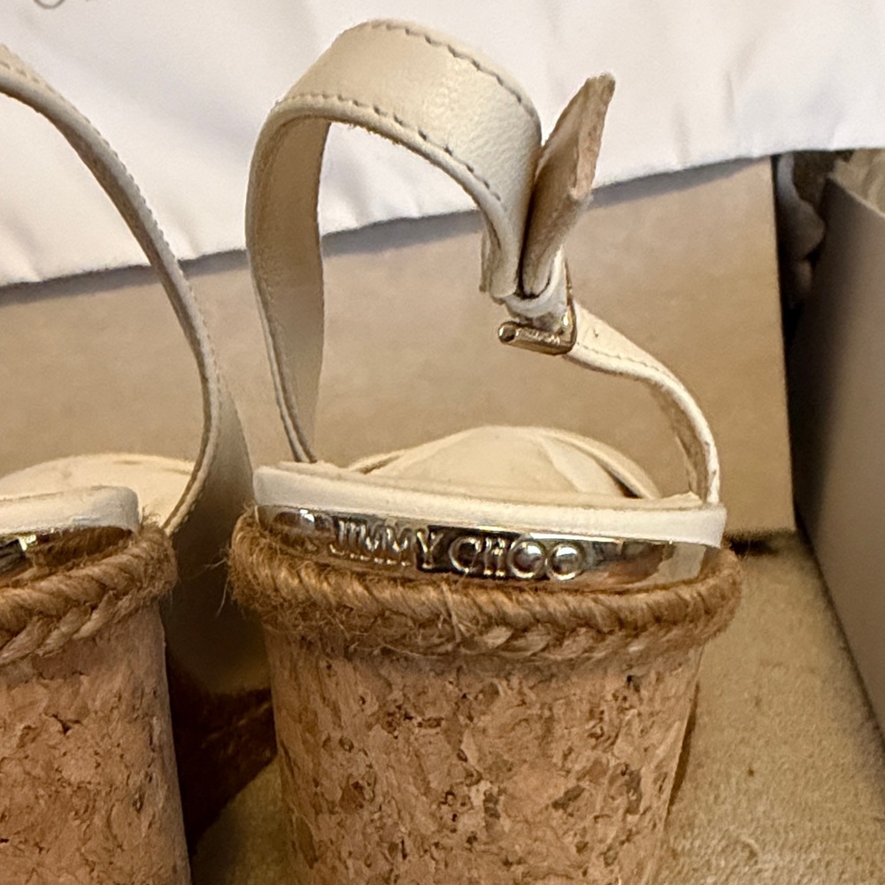 Jimmy Choo White-Beige Wedge Sandals - Picture 4 of 8